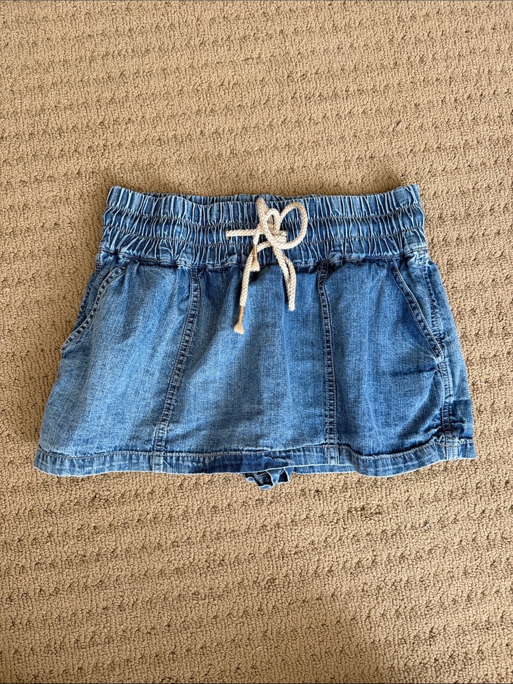 Free People Light Blue Denim Skort with Drawstring Waist